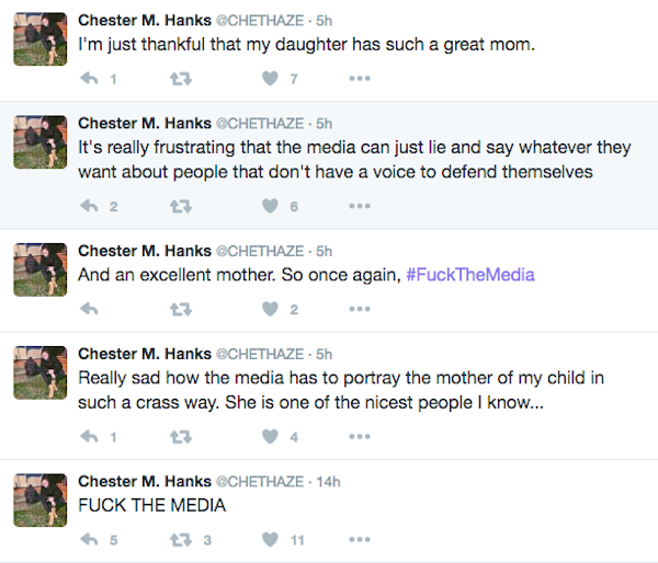As declarações de Chet Hanks no Twitter (Foto: Twitter)