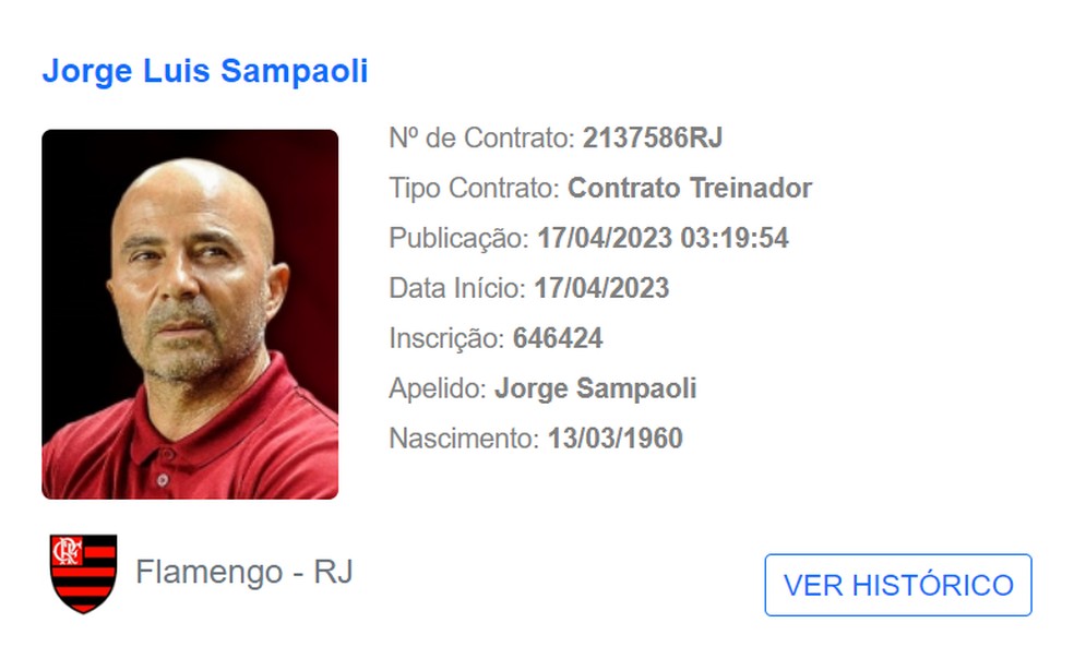Sampaoli &eacute; registrado no BID da CBF &mdash; Foto: Reprodu&ccedil;&atilde;o