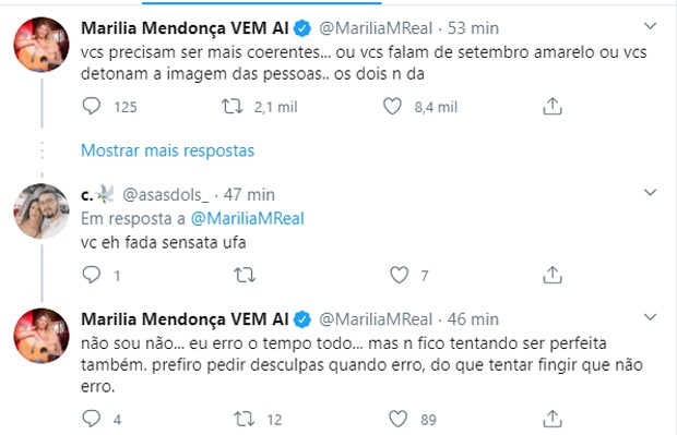 Os tweets de Marília Mendonça (Foto: Reprodução Instagram)