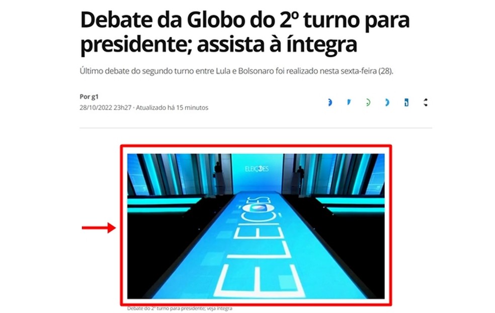 Na página das Eleições no G1, eleitor pode rever o debate presidencial do segundo turno completo na Globo — Foto: Reprodução/Gabriela Andrade