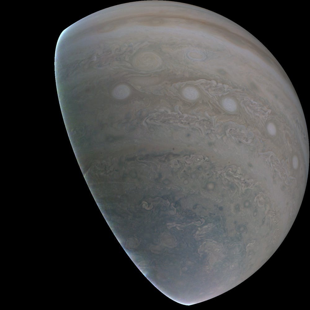 Imagem “crua” de Júpiter capturada em 6 de agosto de 2021  (Foto: NASA / SwRI / MSSS)