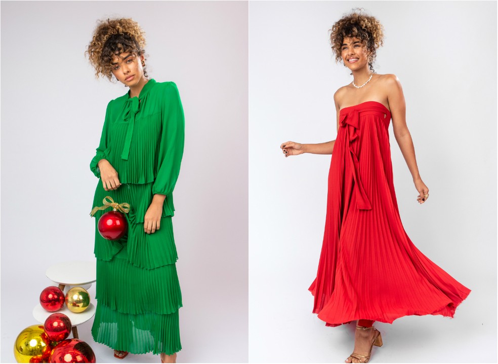 Looks para o Natal: vestidos plissados na cor verde e vermelha seguem como  hits da temporada | Moda & Beleza | gshow