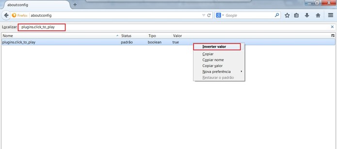 Selecione Inverter valor e reinicie o navegador (Foto: Reprodu??o/Mozilla Firefox)