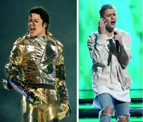 Os músicos Michael Jackson e Justin Bieber (Foto: Getty Images)