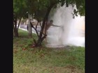 Vazamento vira 'chafariz' e morador aproveita para tomar banho; vídeo