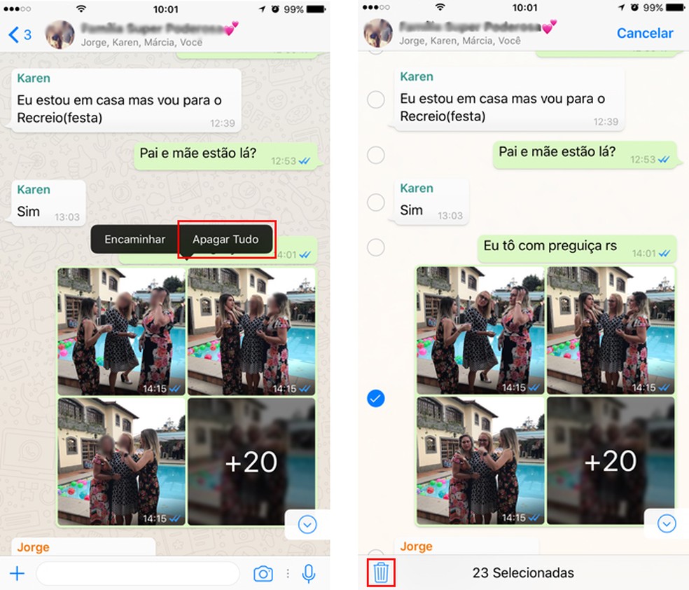 Como apagar um grupo de fotos no WhatsApp para iPhone de