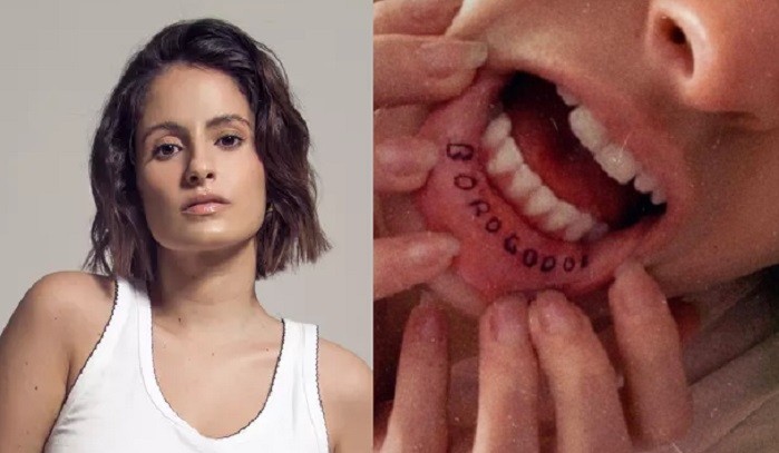 Amanda de Godoi mostra sua tatuagem nos lábios (Foto: Sergio Baia e Instagram)