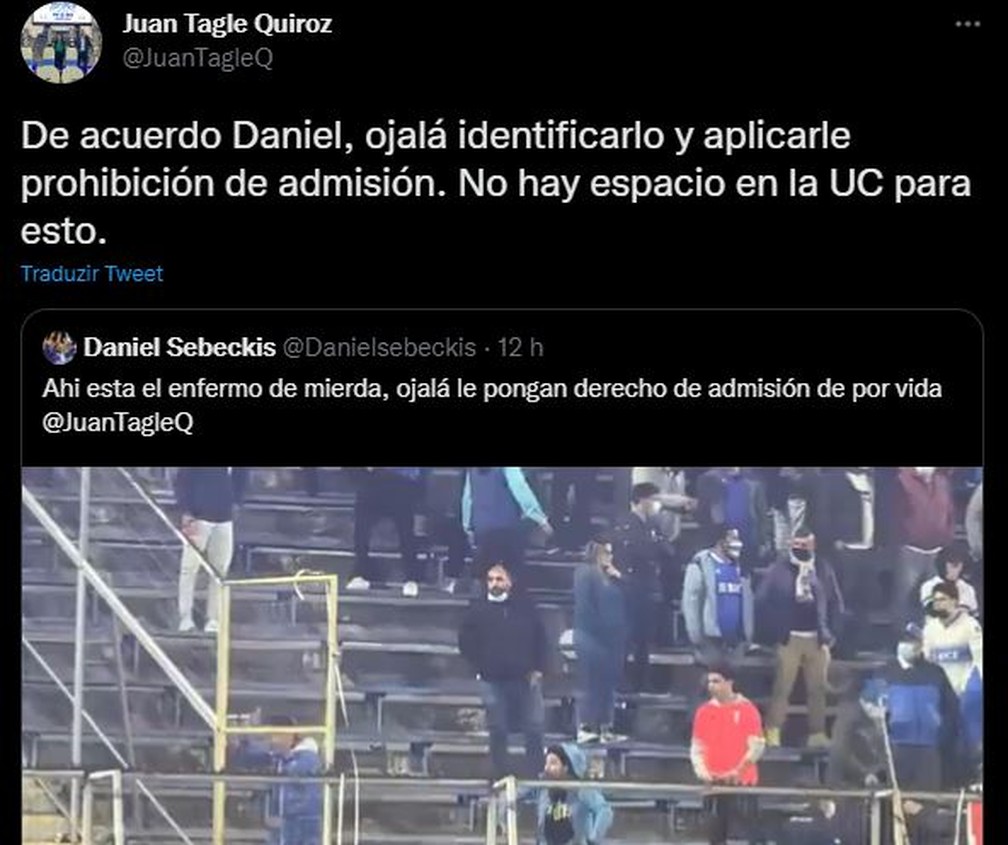 Presidente de clube chileno promete banir torcedor por gesto racista: Não há espaço na Católica para isso