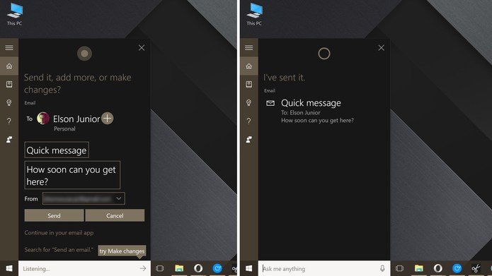 Cortana para Windows 10 pode mandar emails na versão americana (Foto: Reprodução/Elson de Souza)