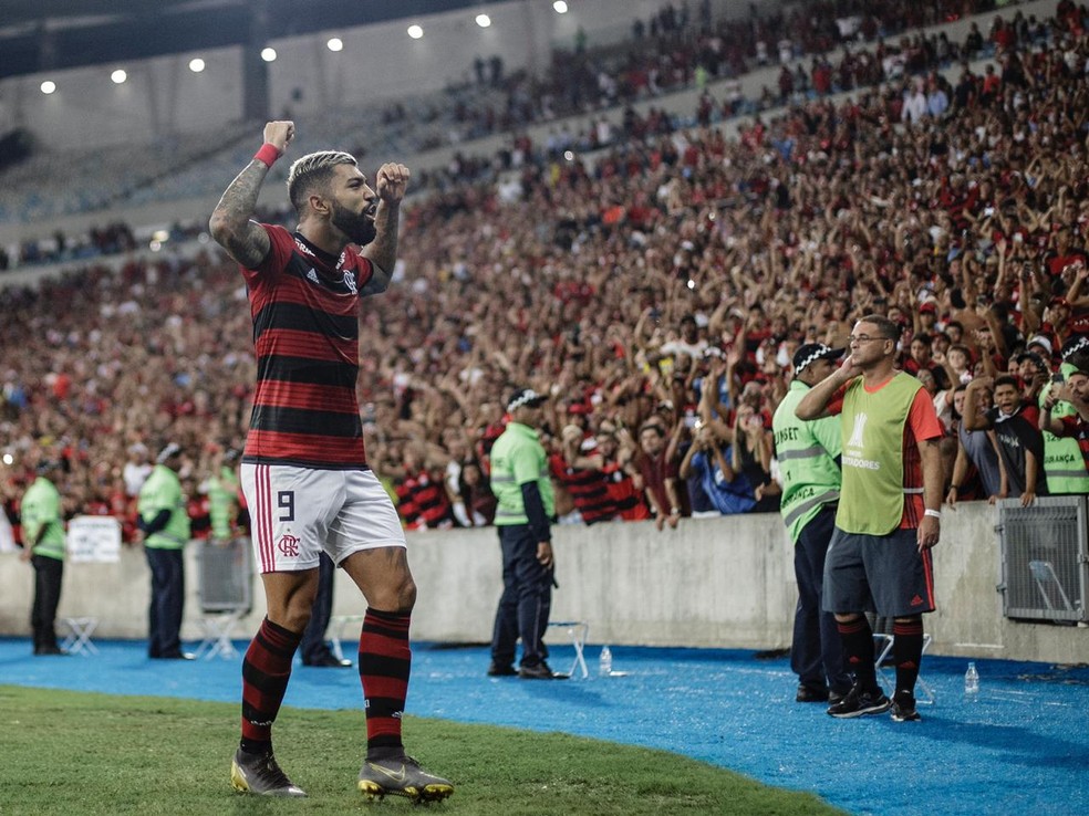 Gabigol comemora gol contra a LDU: atacante &eacute; o artilheiro do Flamengo &mdash; Foto: Pedro Martins / Foto FC