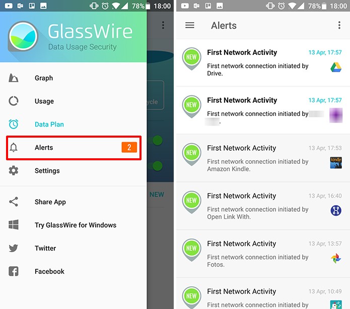 GlassWire traz notificações de novos aplicativos que se conectam à Internet (Foto: Reprodução/Elson de Souza)