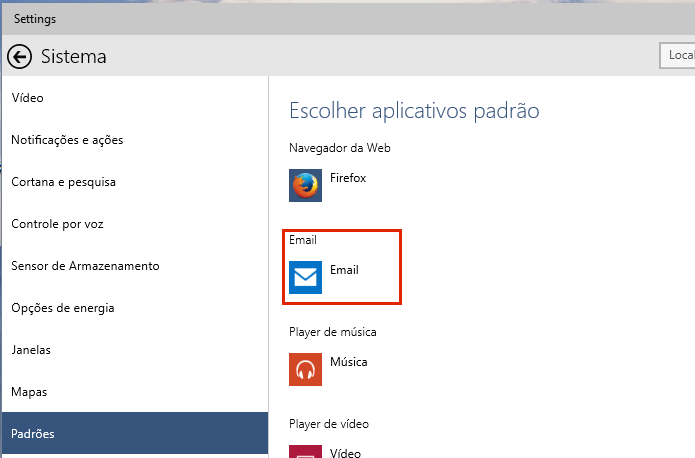 Clicando na configura??o do cliente de e-mail padr?o do Windows 10 (Foto: Reprodu??o/Edivaldo Brito)