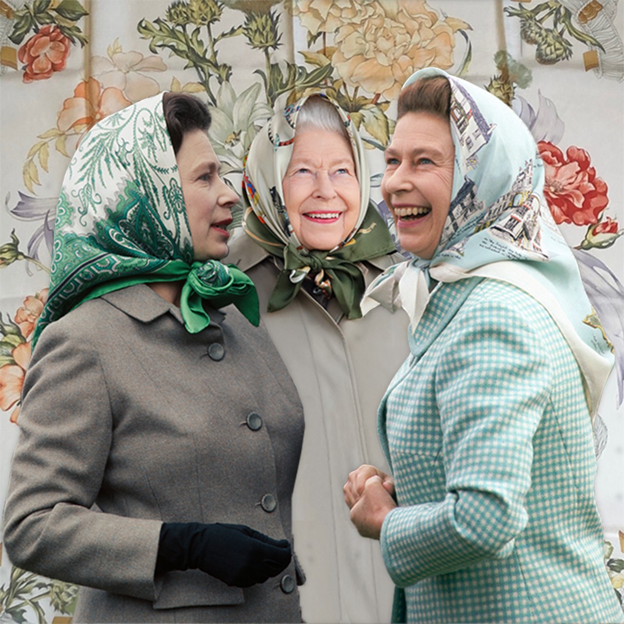 Rainha Elizabeth 2ª com lenço de seda na cabeça (Foto: BBC News)