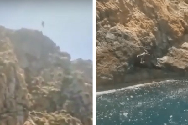 Esposa e filho filmam momento em que homem de 31 anos morre ao errar salto de 30 metros em penhasco na Espanha  (Foto: Reprodução/YouTube)