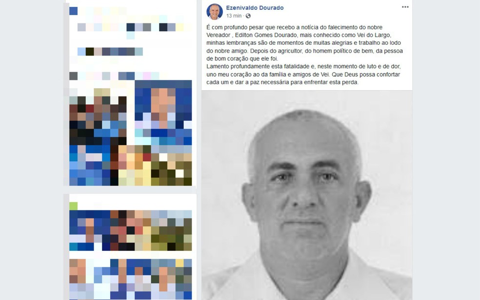 Prefeito usou redes sociais para deixar mensagem de luto (Foto: ReproduÃ§Ã£o/Facebook)