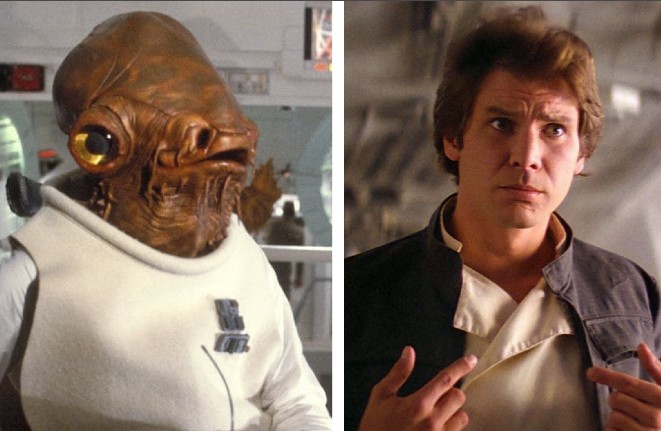 O ator Tim Rose como o Admiral Ackbar de Star Wars e Harrison Ford como Han Solo (Foto: Reprodução)