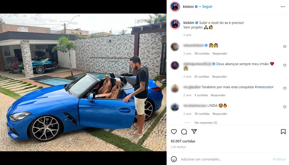 Influencer 'Klebim' exibia carros de luxo nas redes sociais — Foto: Instagram/Reprodução