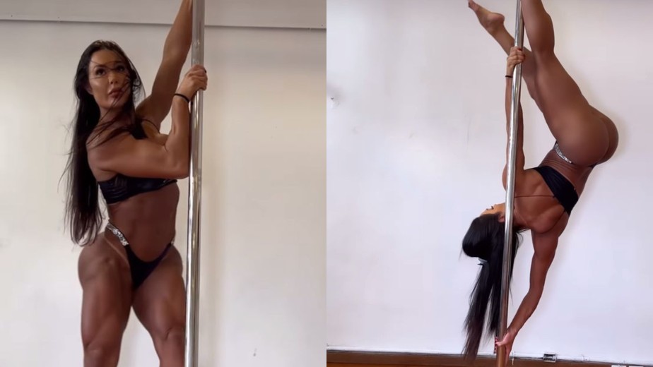 Gracyanne Barbosa mostrando sua habilidade no pole dance