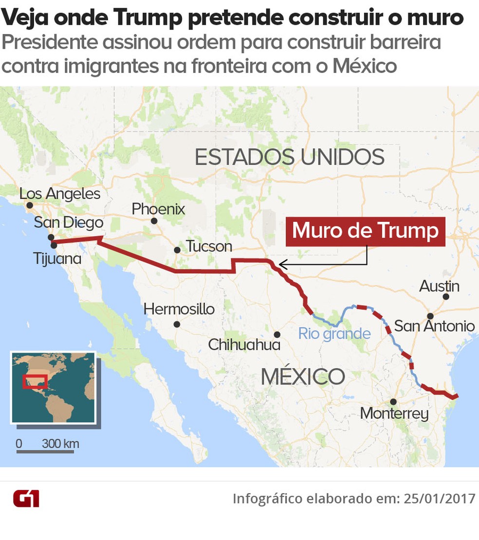 Muro Trump — Foto: Editoria de Arte/G1