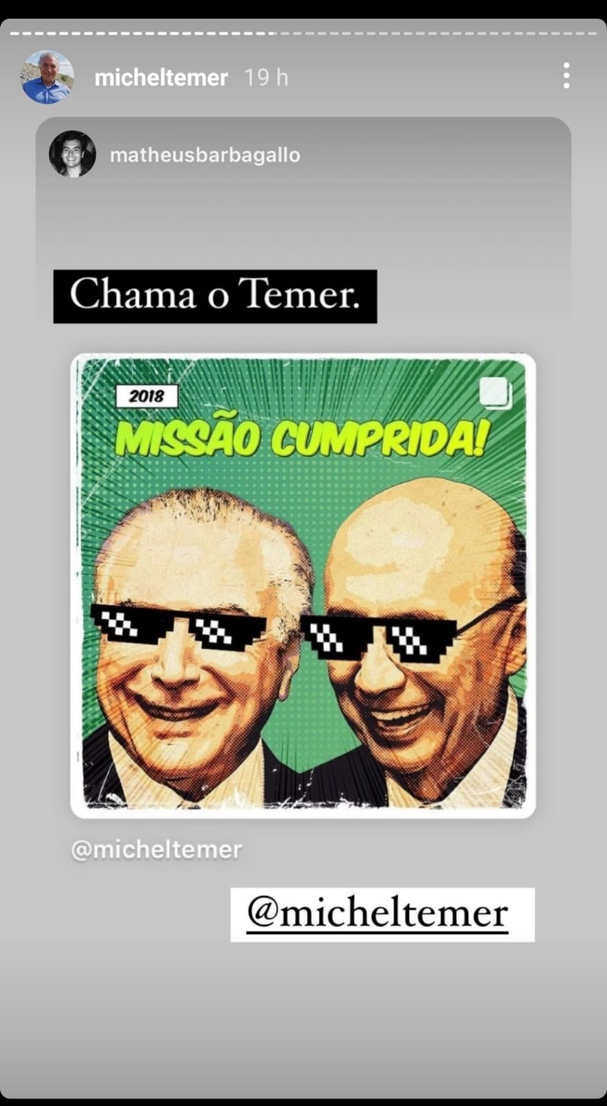 Michel Temer compartilha elogio após lidar com crise institucional de Jair Bolsonaro