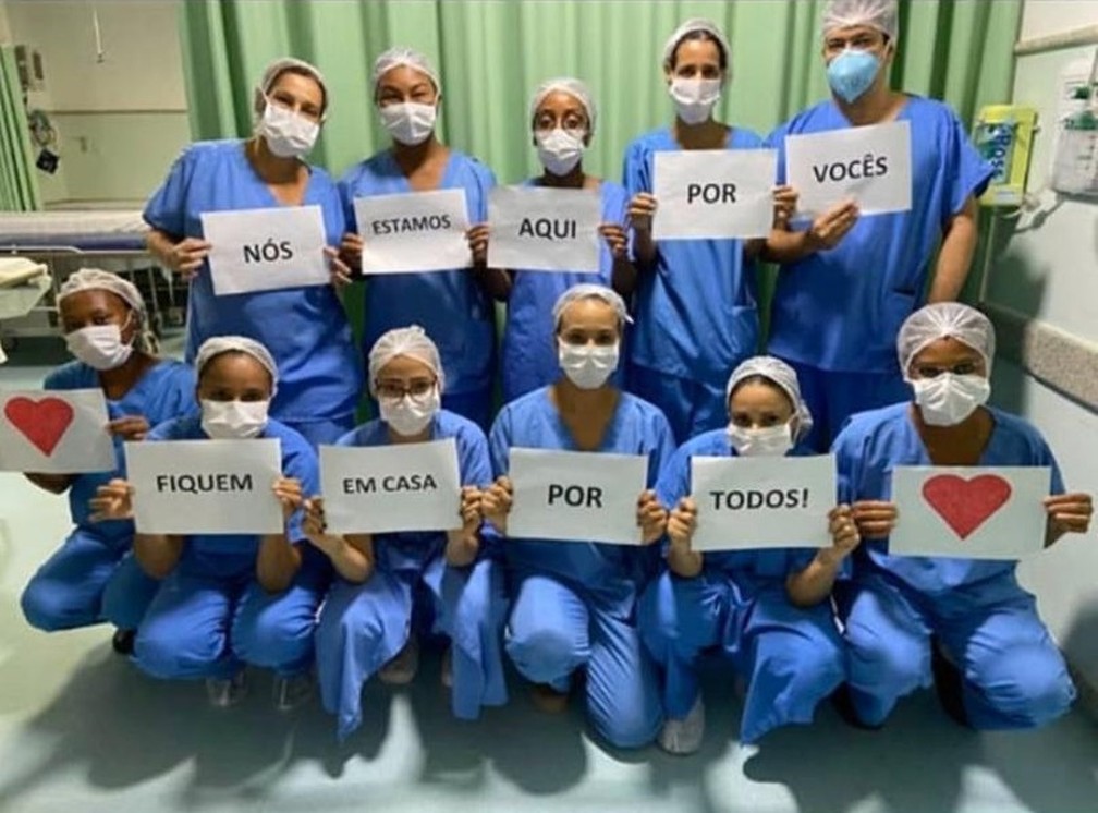 Colaboradores do Hospital Emec, em Feira de Santana, participam da campanha — Foto: Reprodução/Redes Sociais