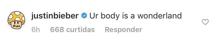 O comentário do músico Justin Bieber expressando sua admiração pelo corpo de Cody Simpson (Foto: Instagram)