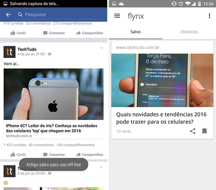 Flynx exibirá a página offline separadamente para quando usuário quiser acessar (Foto: Reprodução/Elson de Souza)