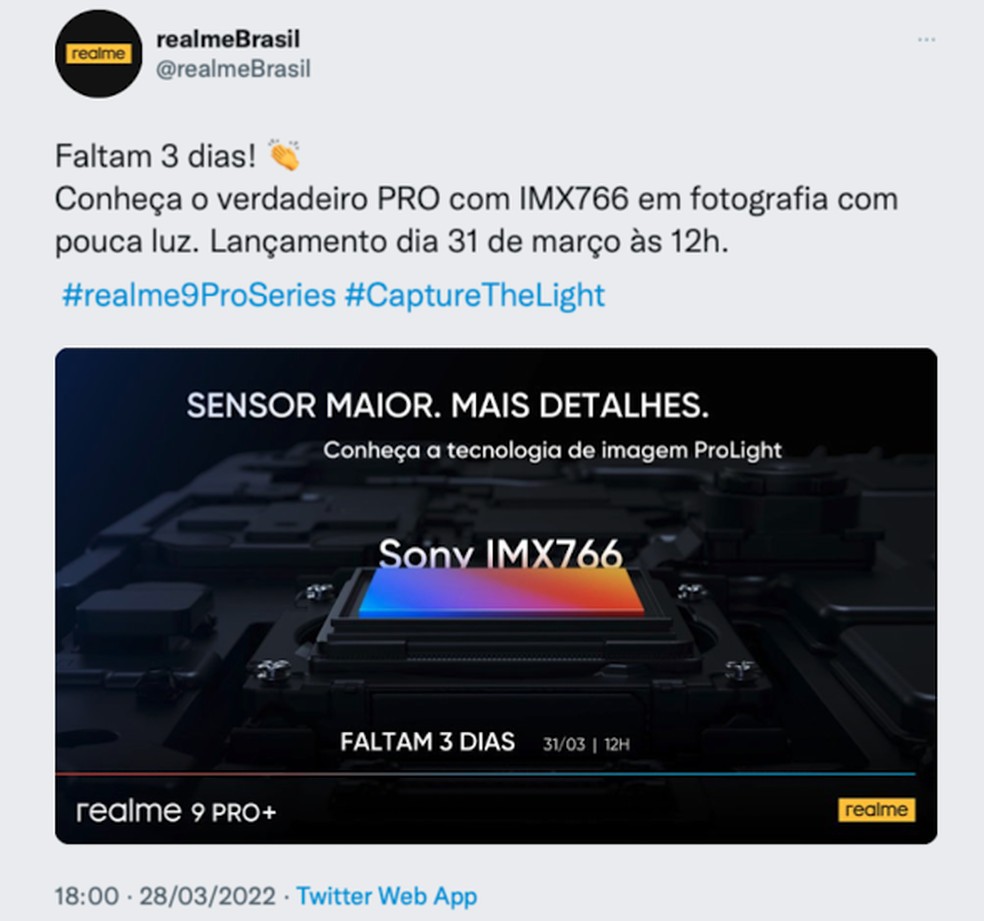 Realme divulga modelo 9 Pro Plus no Brasil — Foto: Reprodução/Realme