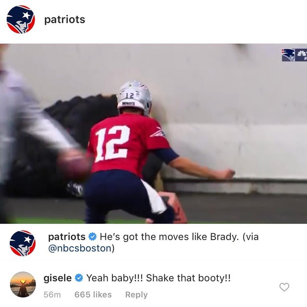 Gisele deixa comentário motivacional engraçado para Tom Brady (Foto: Reprodução/Instagram)