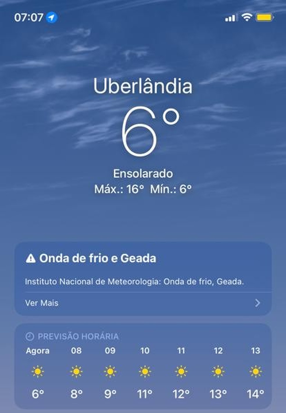Temperaturas registradas em telefone no Bairro Santa Mônica em Uberlândia — Foto: Arquivo Pessoal