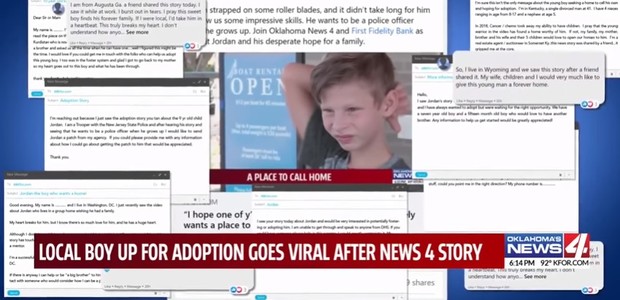 Entrevista de Jordan viralizou e levou ao cadastro de mais de 5 mil interessados em adotá-lo (Foto: Reprodução/YouTube/KFOR Oklahoma's News 4)