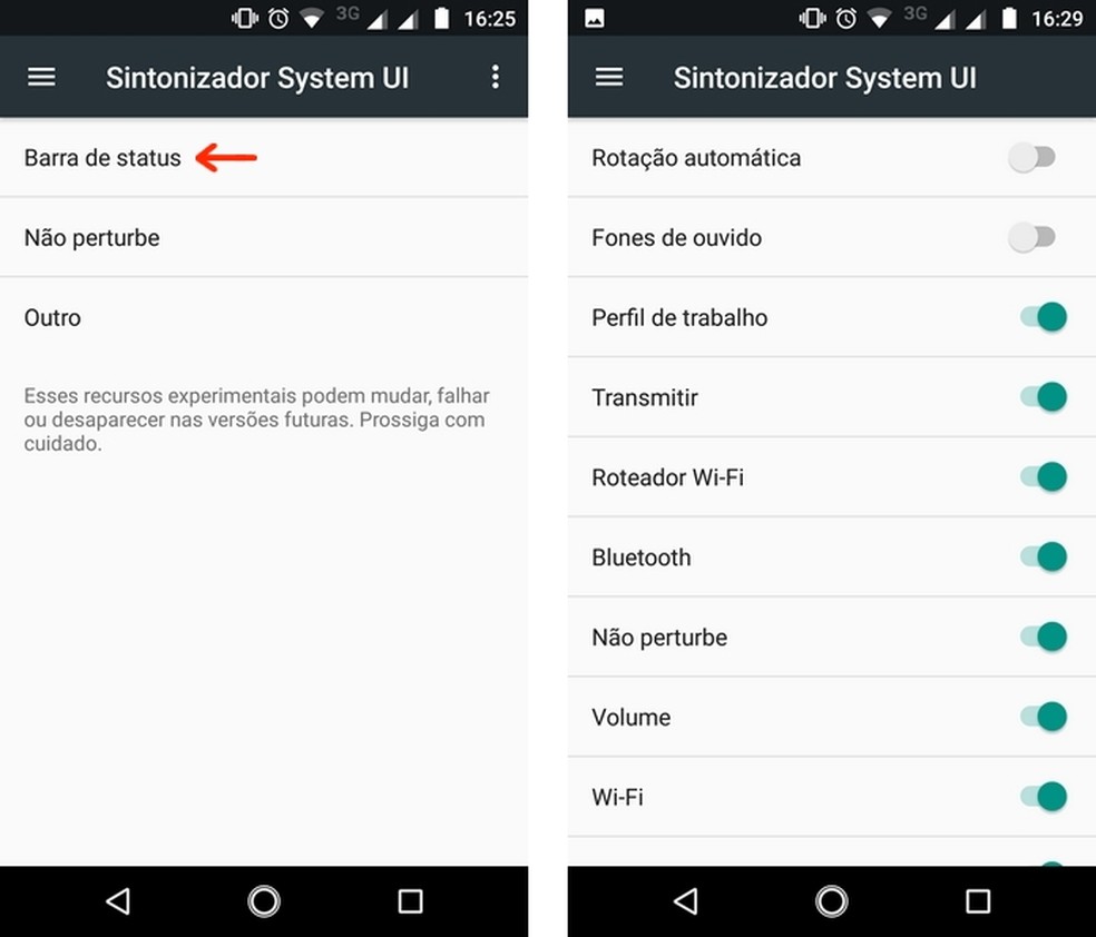 Lista de recursos com ícones ativos ou desativados na barra de status do Android (Foto: Reprodução/Raquel Freire)
