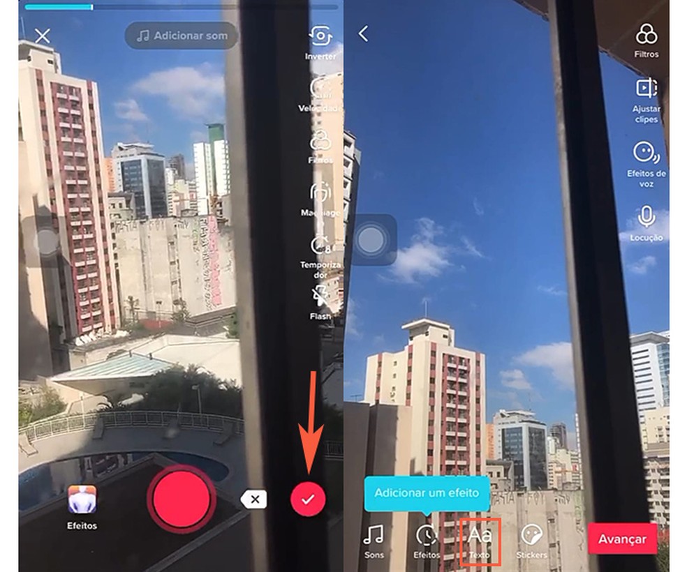 Ação para adicionar um texto no TikTok — Foto: Reprodução/Marcela Franco