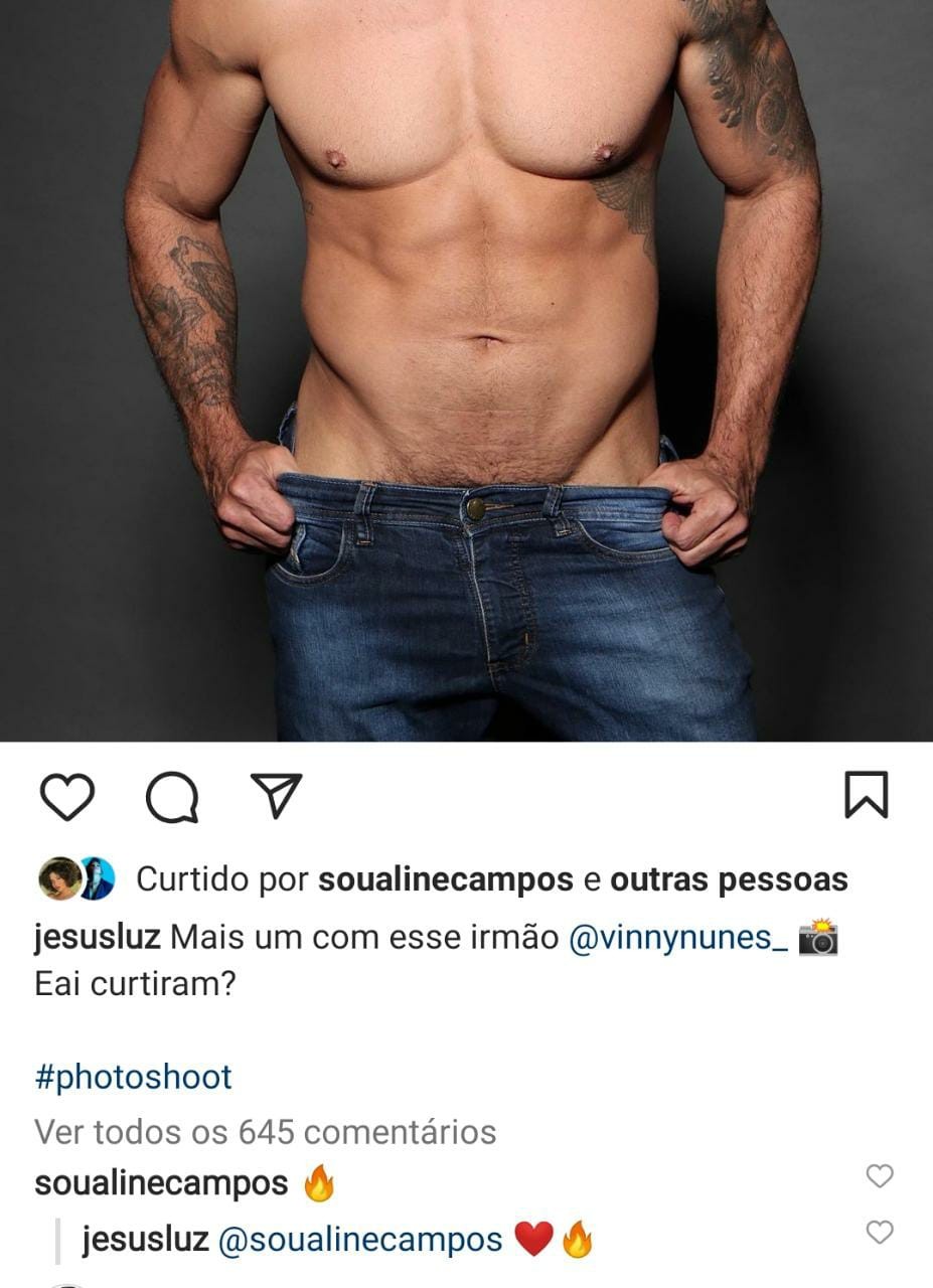 Aline Campos comenta foto sensual de Jesus Luz (Foto: Reprodução/Instagram)