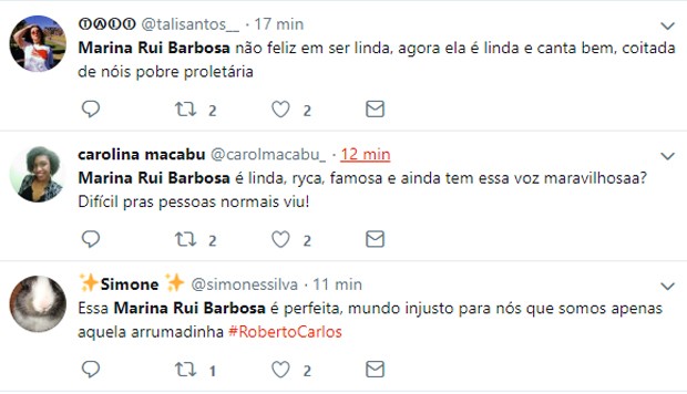 Web reage ao dueto de Marina Ruy Barbosa e Roberto Carlos (Foto: Reprodução/Twitter)