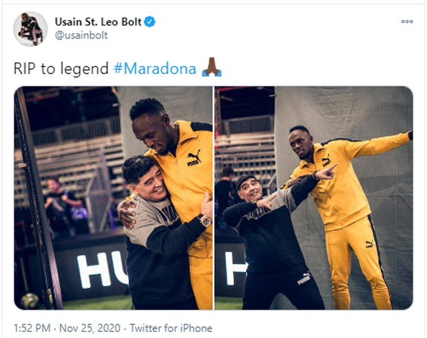 Usain Bolt e Maradona (Foto: Reprodução/Twitter)