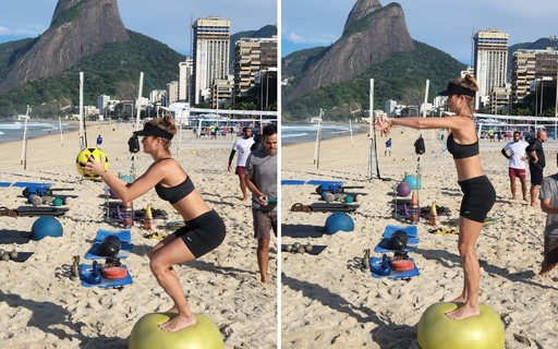 Luiza Valdetaro faz treino de equilíbrio em praia carioca