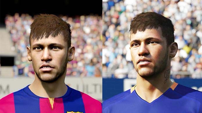 Neymar de Fifa 15 (esquerda) ao lado da versão de Fifa 16 (direita) (Foto: Reprodução/Murilo Molina)