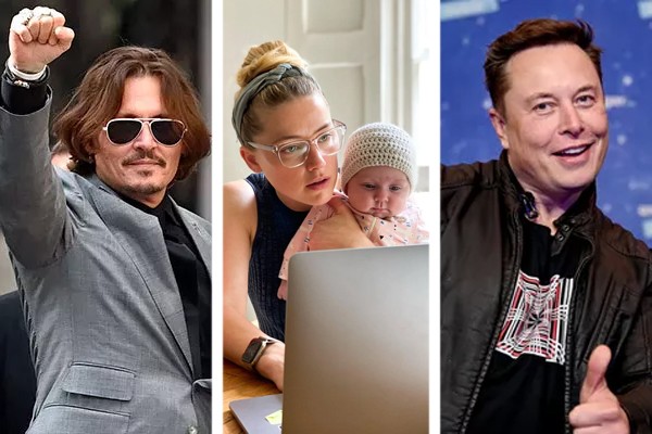 Johnny Depp; Amber Heard com a filha dela, Oonagh; Elon Musk (Foto: Getty Images; reprodução / Instagram)