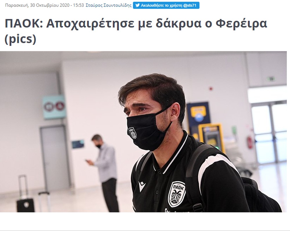 Está chegando! Abel Ferreira se despede do elenco do PAOK em aeroporto
