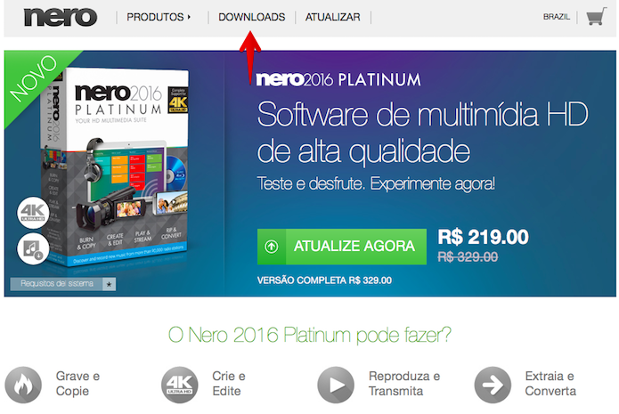 Acesse a página de downloads do Nero (Foto: Reprodução/Helito Bijora) 