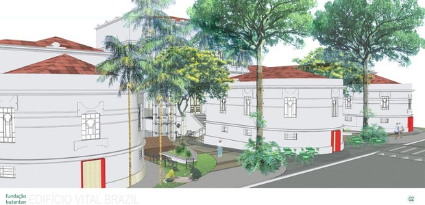 Representação gráfica em 3D do restauro do prédio histórico do Instituto Butantan  (Foto: Divulgação)