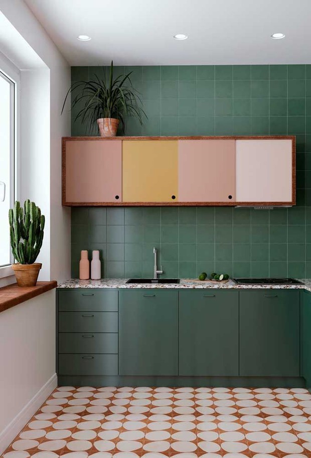 Décor do dia: rosa, verde e amarelo na cozinha vintage (Foto: Divulgação)