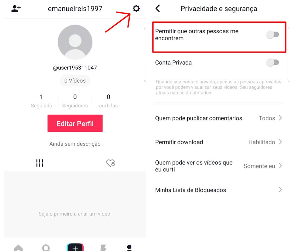 Oculte a sua conta no TikTok Lite — Foto: Reprodução/Emanuel Reis