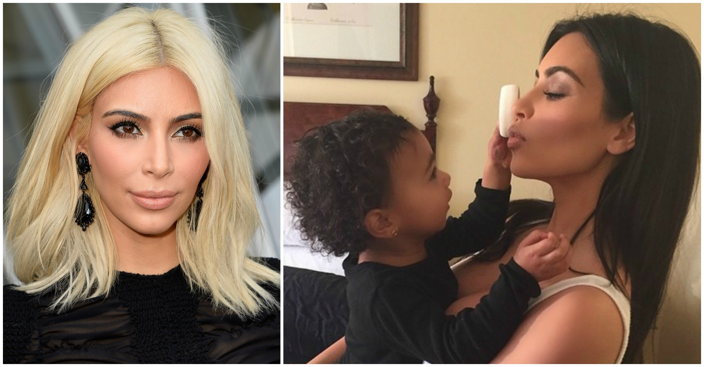 Kim Kardashian hoje já não teme publicar fotos da filha, North West, nas redes sociais. (Foto: Getty Images e Instagram)