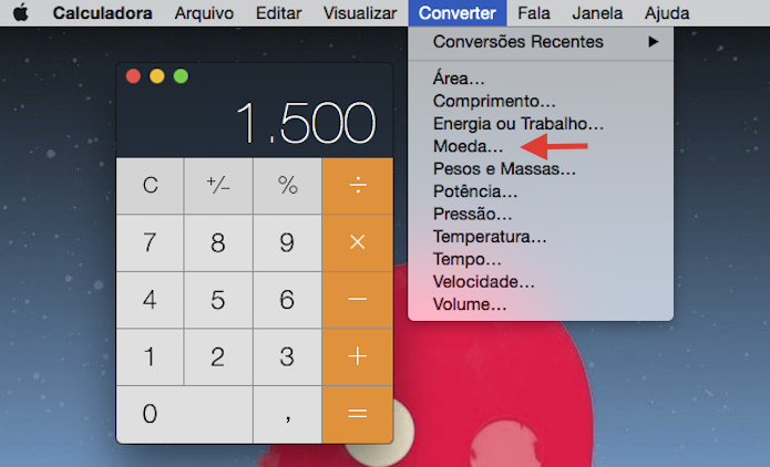 Iniciando a conversão de um valor com a calculadora do Mac (Foto: Reprodução/Marvin Costa)