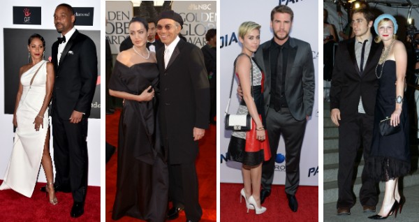 Jada Pinkett e Will Smith; Angelina Jolie e Billy Bob Thorton; Miley Cyrus e Liam Hemsworth; e Jake Jake Gyllenhaal e Kirsten Dunst (Foto: Getty Images)