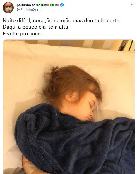 Paulinho Serra fala sobre cirurgia da filha de 1 ano de idade, Luz (Foto: Reprodução / Twitter)