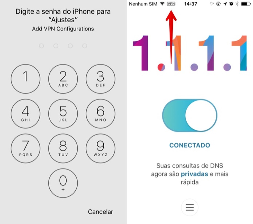 Ative a VPN da CloudFlare no iPhone — Foto: Reprodução/Helito Beggiora