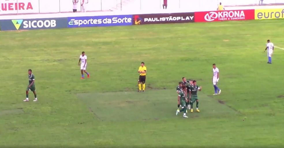 Jogadores do Goiás comemoram gol de falta de Pedro Junqueira — Foto: Reprodução/FPF